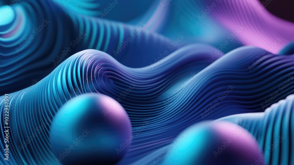 Poster abstract technological spheres featuring voice assistant wave representing an innovative sound conce