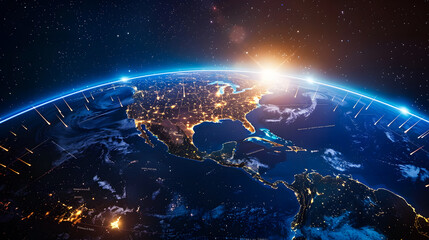 Obraz premium digital world globe centered on asia and middle east concept of global network and connectivity on earth data transfer and cyber technology information exchange illustration