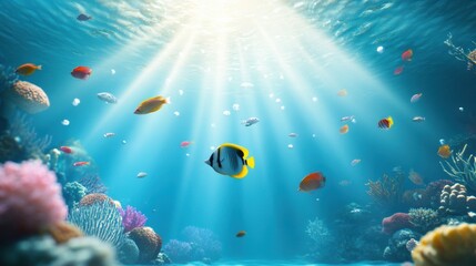 Fototapeta premium Underwater Scene with Vibrant Sea Life and Coral Reef