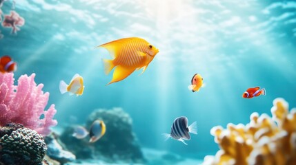 Naklejka premium Vibrant Underwater Scene with Colorful Tropical Fish