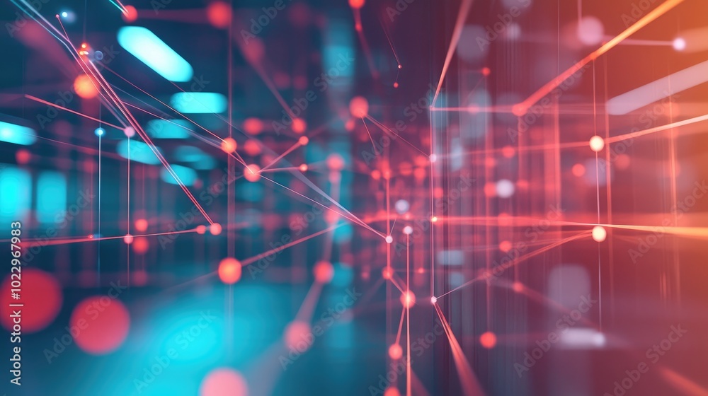 Poster Abstract Network Communication Background With Blurred Office Space And Node Cluster Concept For Ai Digital Connectivity Intelligent Technology With Big Data Neural Generator Ai