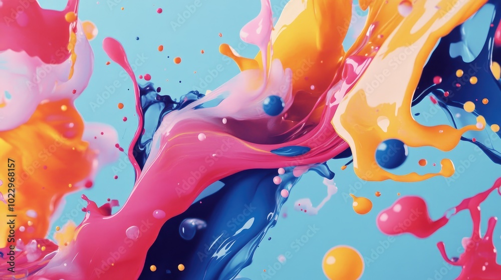 Aufkleber Close Up Of Colorful Ink Drops Falling Into Water Creating Fluid Streams And Splashes Concept Art For Banner Wallpaper And Background Illustration With Blank Area For Text
