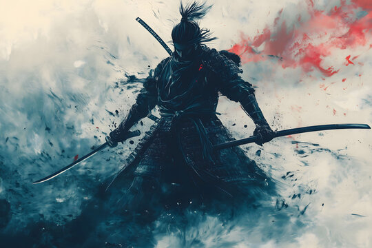 An illustration of the shadow of a samurai