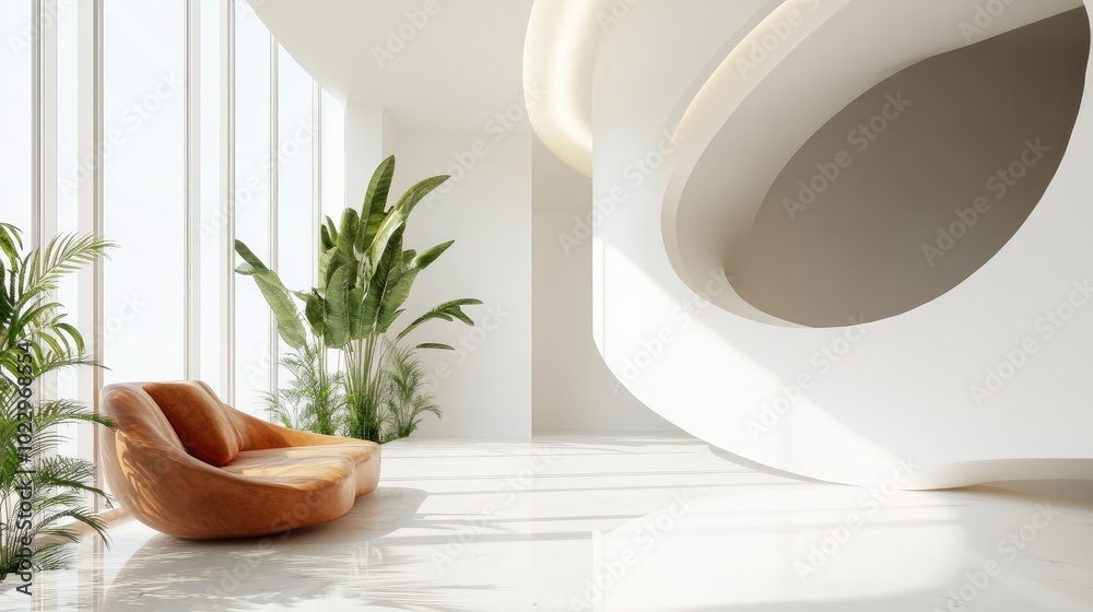 Aufkleber Abstract curved interior design in architectural background 3D rendering