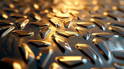 Obraz premium Diamond plate sheet metal in gold and silver tones, 3D chrome details, raised diamond pattern with sleek reflections, soft, luxurious lighting