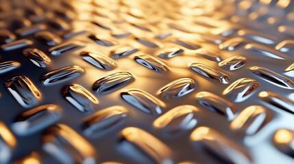 Obraz premium Diamond plate sheet metal in gold and silver tones, 3D chrome details, raised diamond pattern with sleek reflections, soft, luxurious lighting