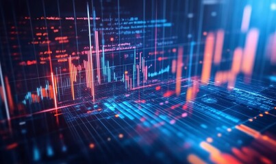 Abstract digital grid with glowing lines and data.