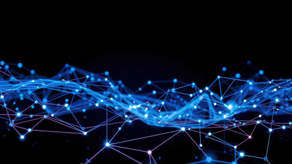 Digital network, blue lines, glowing nodes, abstract background