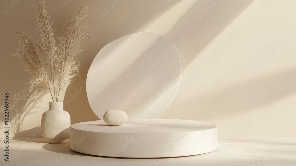 Aufkleber Abstract podium background with geometric shapes in white tones Minimalistic 3D rendering featuring a geometric scene