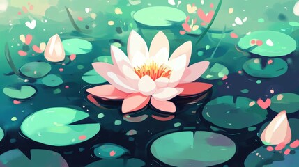 Aerial Perspective of a White Water Lily an Ornamental Aquatic Plant