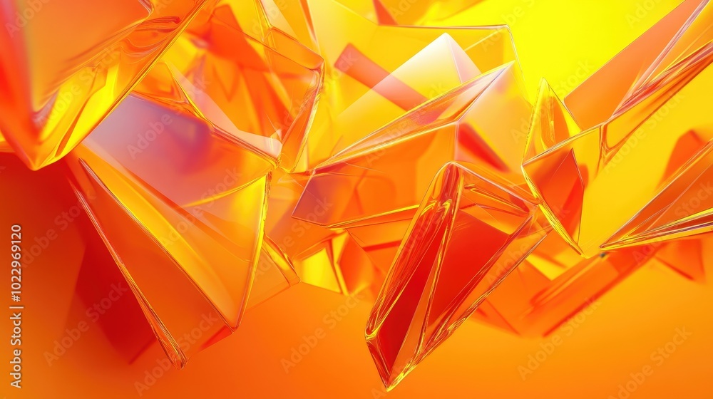Poster 3d rendering of abstract geometric shapes featuring vibrant yellow and orange colors