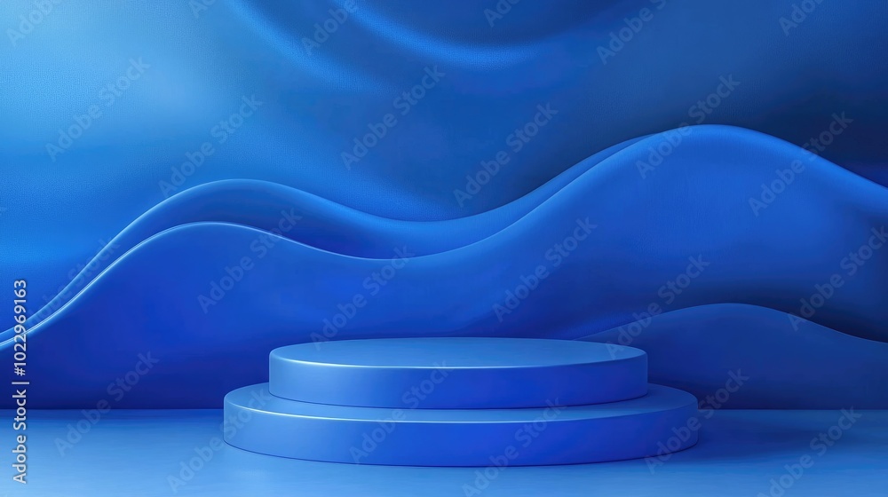 Poster abstract blue podium mock up in 3d render 3d illustration