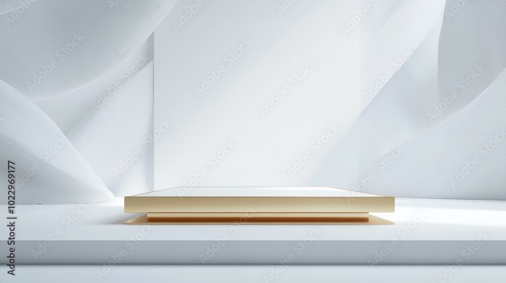Aufkleber 3D rendering of a white and gold square podium against a white backdrop with geometric shapes Minimalist product presentation mock up showcase