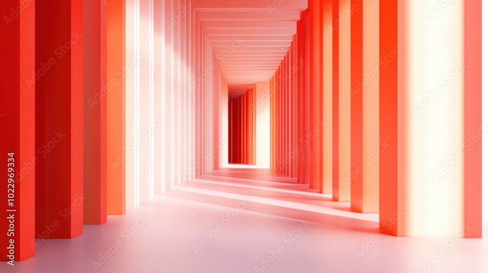Poster Abstract red surreal 3D rendering featuring a corridor with a vertical background Surreal interior concept illustrated in three dimensions