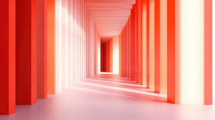 Fototapeta premium Abstract red surreal 3D rendering featuring a corridor with a vertical background Surreal interior concept illustrated in three dimensions