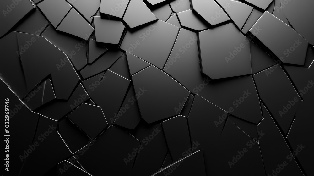 Poster 3d rendering of a black abstract geometric backdrop suitable for promotional design exhibition techn