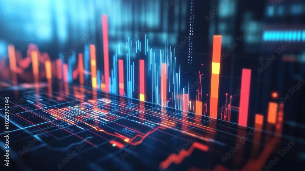 Poster ai-driven finance growth analysis, showcasing a futuristic graph with dynamic ai-generated data insi