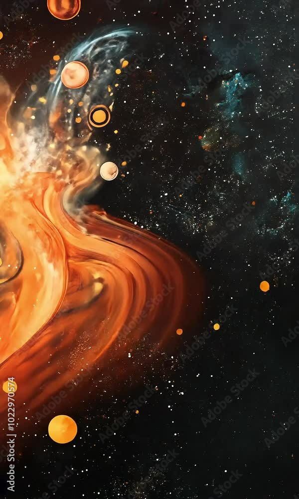 Sticker abstract cosmic explosion with orange and yellow particles with ai generated.