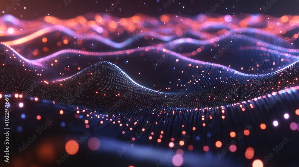 Poster big data analytics with glowing lines, featuring intricate networks of glowing lines visualizing mas