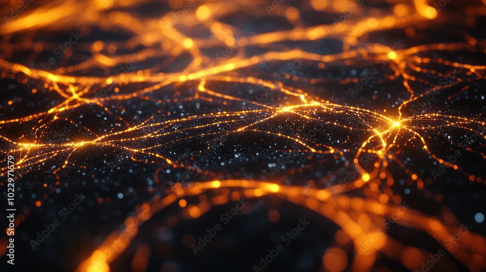 Poster big data analytics with glowing lines, featuring intricate networks of glowing lines visualizing mas