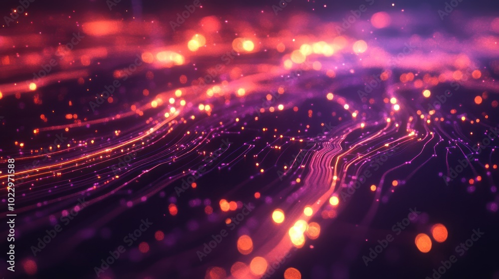 Poster big data analytics with glowing lines, featuring intricate networks of glowing lines visualizing mas