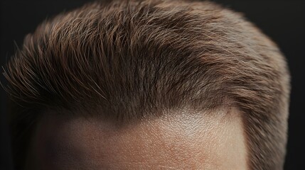 Obraz premium Before and after images of a man's scalp, comparing significant hair loss with post-restoration treatment results showing complete and healthy hair regrowth