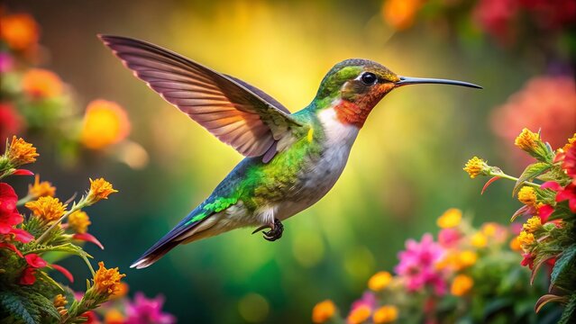 A mesmerizing view of the Esfinge Colibr thriving in its habitat, capturing the vivid beauty and delicate features of this extraordinary bird surrounded by nature.