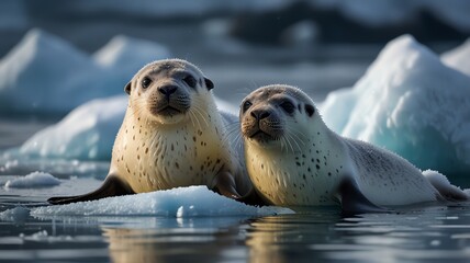 Seals swimming in icy waters
