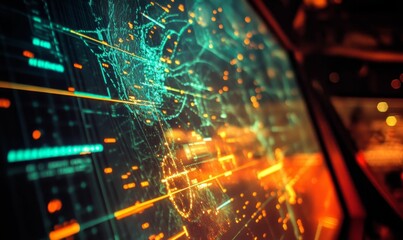 Obraz premium A close-up of a glowing green and orange map.