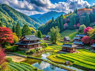 Obraz premium Scenic Landscape of Chichibu in Saitama Prefecture Showcasing Nature and Traditional Japanese Culture