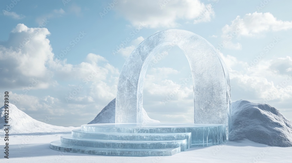 Aufkleber abstract 3d render of a winter scene featuring a natural background an ice podium on a snowy ground 