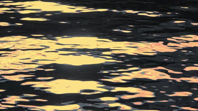 Reflets et ondulations du soleil sur l'eau au ralenti, avec effet de lumi&egrave;re chaude