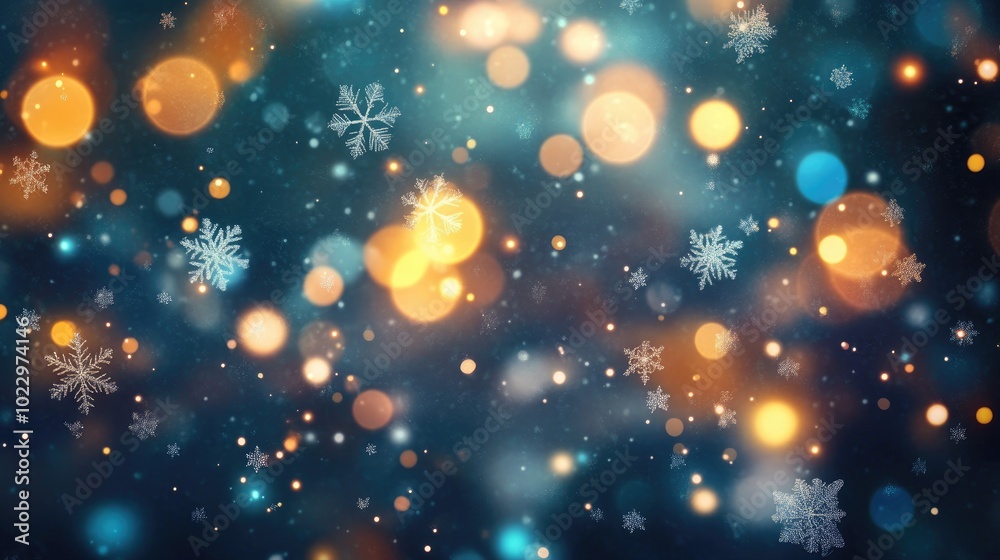 Aufkleber bokeh background of blurred lights and snowflakes