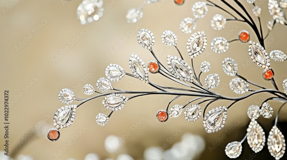 Poster abstract image of a crystal chandelier with light orange accents and selective focus
