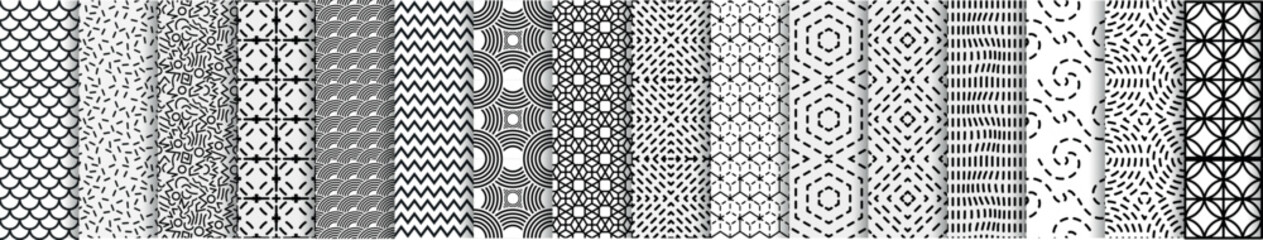 Seamless geometric patterns. Seamless retro 50-s patterns ideal for wallpaper and fabric design. Vector trendy backgrounds in 70s style