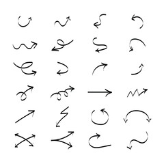 Hand drawn thin line arrows sets illustration