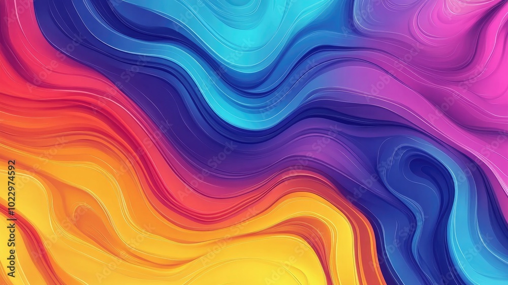 Poster Colorful Fluid Illustration Flowing Abstract Modern Trend Colors And Waves Rainbow Paint Texture Gradient Infinite Seamless Pattern Between Lines Creative Concept Of Imagination