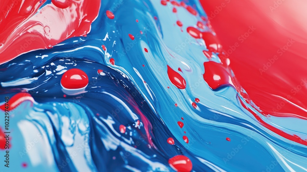 Poster Abstract Macro Close Up Of Pastel Blue And Red Dynamic Liquid Paint Flowing On Canvas Fluid Organic Liquid Flow With Beautiful Gradient Colors Liquid Geometric Wave Background