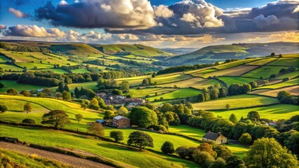 Fototapeta premium Scenic Landscapes of West Yorkshire Showcasing Rolling Hills and Charming Countryside Views