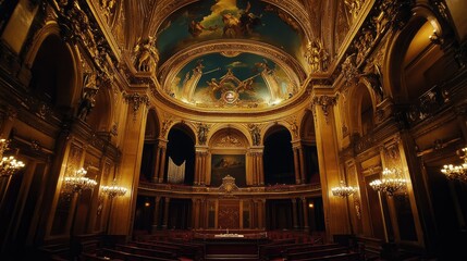 Fototapeta premium The French National Assembly seat, grand and historic, set against the ornate interior of the lower legislative chamber