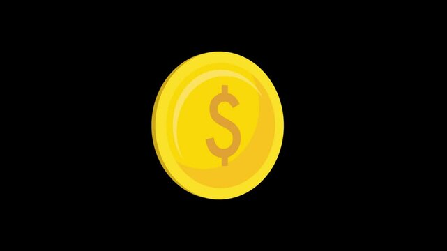Animated spinning gold coin on black screen. 4K stock video