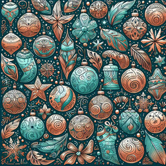 Fototapeta premium New Year illustrations with decor elements