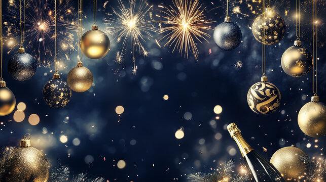 A champagne bottle against a bokeh background, surrounded by colorful confetti, capturing the essence of celebration and festivity
