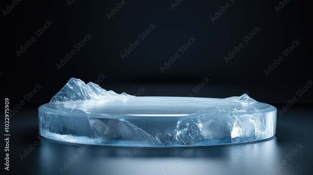 Poster 3d ice podium designed for advertising purposes blank product display stage round pedestal or platfo