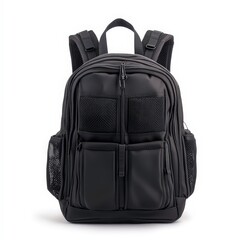 Naklejka premium A black backpack with a mesh pocket on the front