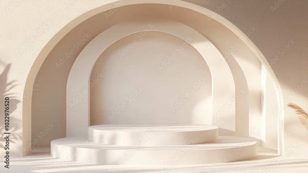 Poster 3D backdrop featuring a podium display Blank white banner mockup with natural shape and shadow Ideal for beauty product and cosmetic promotion Abstract line design Minimalist template 3D rendering