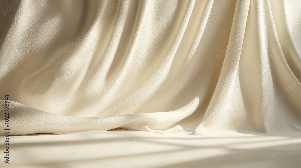 Aufkleber Abstract beige studio backdrop featuring a curtain for product display Vacant space with shadows 3D render 3D illustration