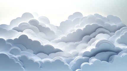 Layered paper cut cloud shapes in soft whites and grays, creating a minimalist sky scene, paper cut clouds, minimalist decor
