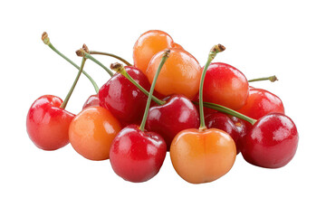 Fresh, tart Acerola cherries, isolated on a white backdrop.