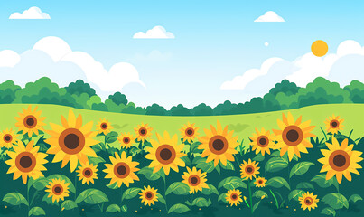 landscape with sunflowers field